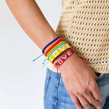 Ubuntu Life Beaded Woven LOVE Bracelet – Handmade Glass Bead Bracelet with Slide Closure, Made from Vegan Materials, Bracelets for Women and Men (Red/White)