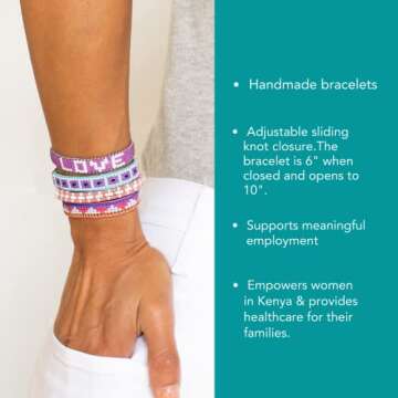 Ubuntu Life Beaded Woven LOVE Bracelet – Handmade Glass Bead Bracelet with Slide Closure, Made from Vegan Materials, Bracelets for Women and Men (Red/White)