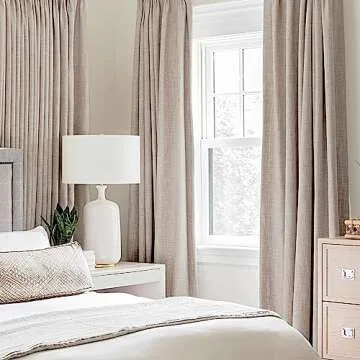 MIULEE Blackout Curtains for Bedroom Linen Texture Thermal Insulated Natural Khaki Grommet Room Dark...