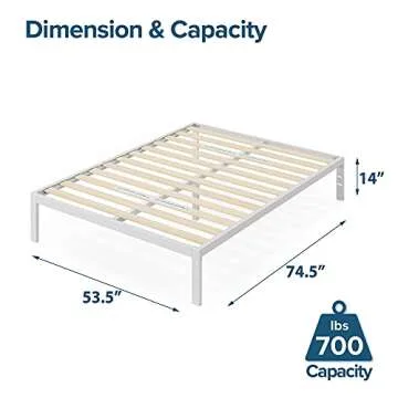 ZINUS Mia Metal Platform Bed Frame Wood Slat Support, No Box Spring Needed, Easy Assembly, Full, Whi...