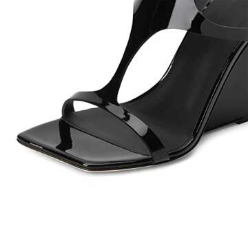 Kluolandi Women's Wedge Heeled Sandals Open Toe Criss-cross Strappy Sandals Heels Dress Shoes with Cut-out Design Black