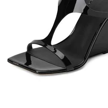 Kluolandi Women's Wedge Heeled Sandals Open Toe Criss-cross Strappy Sandals Heels Dress Shoes with Cut-out Design Black