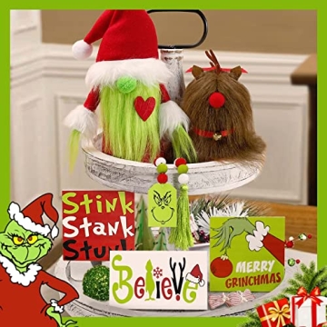 Christmas Decor - Christmas Decorations Indoor - 6 Farmhouse Tiered Tray Decor Items - Cute Gnomes P...