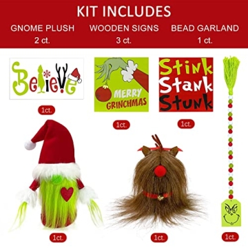 Adorable Christmas Decor Set with Gnomes and Beaded Garland