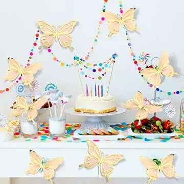12 Pcs 3D Large Butterfly Party Decoration Paper Butterfly Stickers in 2 Different Size Wall Mural Set for Birthday Baby Shower Nursery Bedroom Wedding(Gold and Pink)