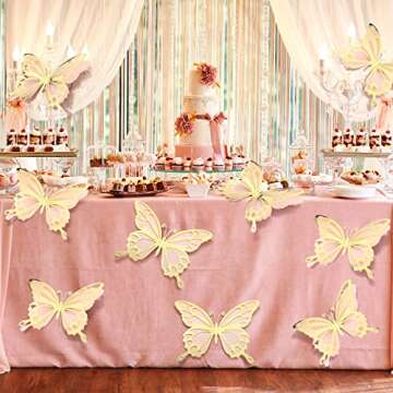 12 Pcs 3D Large Butterfly Party Decoration Paper Butterfly Stickers in 2 Different Size Wall Mural Set for Birthday Baby Shower Nursery Bedroom Wedding(Gold and Pink)