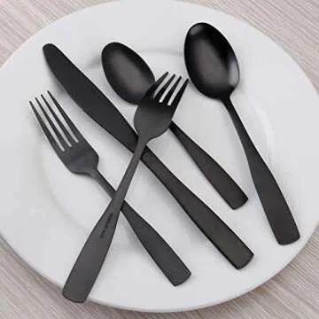 Matte Black Silverware Set, Satin Finish 30-Piece Stainless Steel Flatware set, Tableware Cutlery Set Service for 6, Utensils for Kitchens, Dishwasher Safe
