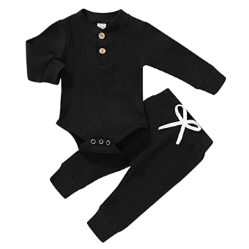 SEVEN YOUNG Newborn Baby Boy Girl Clothes Long Sleeve Knitted Cotton Romper Drawstring Pants Unisex ...
