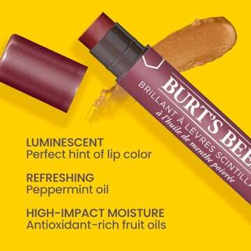 Burt’s Bees Lip Shimmer Nude Collection; Luminescent Color; High Impact, Instant Moisture; with Sh...