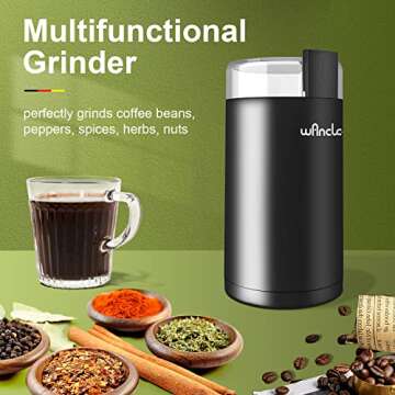 Coffee Grinder, Wancle Electric Coffee Grinder, Spice Grinder, One Touch Coffee Mill for Beans, Spic...