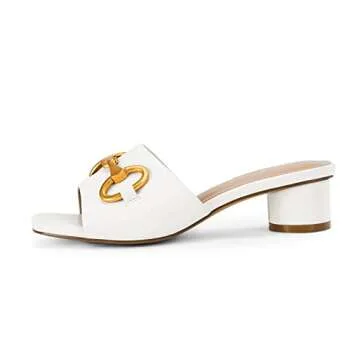 Coutgo Women's Slide Sandals Square Open Toe Slip on Comfortable Mules Block Low Heel Metal Chain Dr...