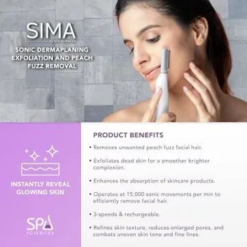SIMA Dermaplaning Tool for Flawless Skin - 2 in 1 System - 3 Speeds