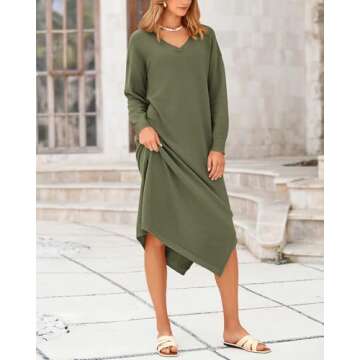 BTFBM Women Fall Sweater Dress Casual V Neck Long Sleeve Slit Knit Oversized Maternity Sweaters Maxi Dresses 2025 Winter