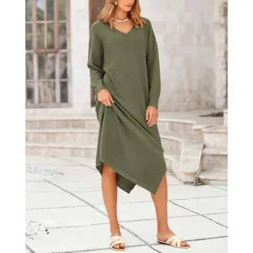 BTFBM Women Fall Sweater Dress Casual V Neck Long Sleeve Slit Knit Oversized Maternity Sweaters Maxi Dresses 2025 Winter
