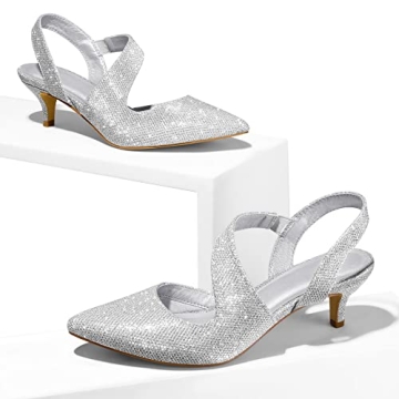 Silver Slingback Pumps - 2 Inch Low Heel Bridal Shoes