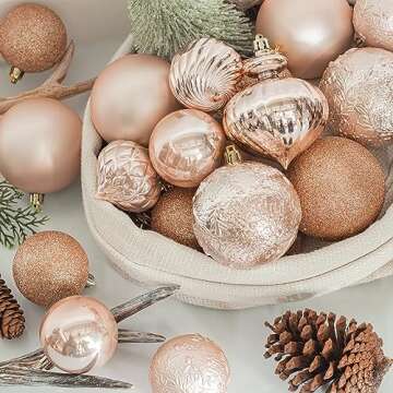KI Store Rose Gold Christmas Balls 34pcs 2.36-Inch Christmas Tree Decoration Ornaments for Xmas Tree...