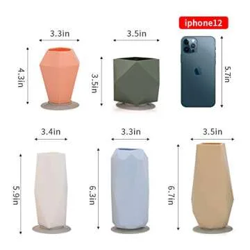Geometric Silicone Flower Vase Set for Children Flower Arrangement, Modern Decorative Flower Vase for Home Decor, Living Room, Table, Office, Centerpieces, Perfect Little Vases Gifts, Set of 5