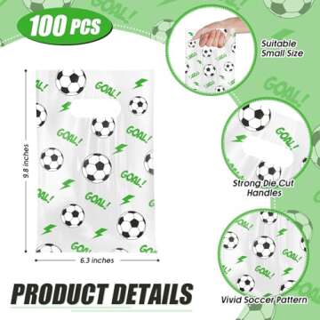 Cholemy 100 Pcs Soccer Treat Bags with Handles Clear Soccer Snack Candy Goodie Bags Plastic Sport Pa...