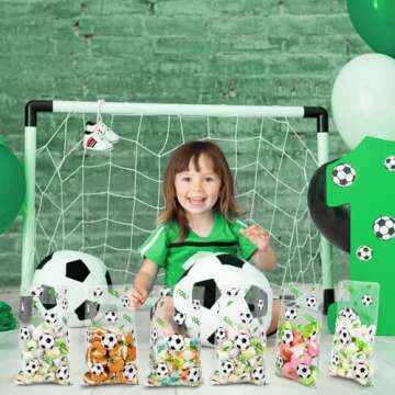 Cholemy 100 Pcs Soccer Treat Bags with Handles Clear Soccer Snack Candy Goodie Bags Plastic Sport Party favors for Team Game Birthday Party Supplies, 6.3 x 9.8 Inch