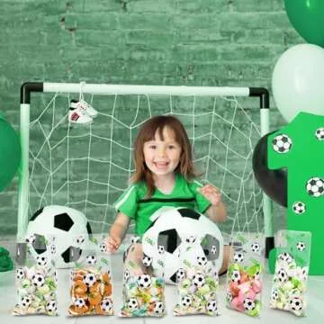 Cholemy 100 Pcs Soccer Treat Bags with Handles Clear Soccer Snack Candy Goodie Bags Plastic Sport Party favors for Team Game Birthday Party Supplies, 6.3 x 9.8 Inch