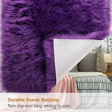 LOCHAS Soft Fluffy Faux Fur Rugs for Bedroom Bedside Rug 4x6, Washable Furry Area Rug Carpet for Living Room Dorm Floor, Durable Faux Throw Carpets, Purple