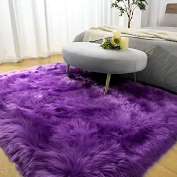 LOCHAS Soft Fluffy Faux Fur Rugs for Bedroom Bedside Rug 4x6, Washable Furry Area Rug Carpet for Living Room Dorm Floor, Durable Faux Throw Carpets, Purple