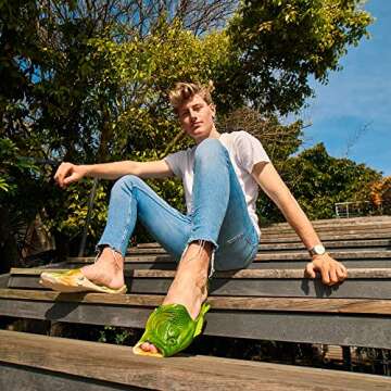 Coddies Fish Flip Flops | The Original Fish Slippers | Funny Gift, Unisex Sandals, Bass Slides, Pool, Beach & Shower Shoes | Men, Women & Kids (Green| 10-11.5 Men | EU 44-45)