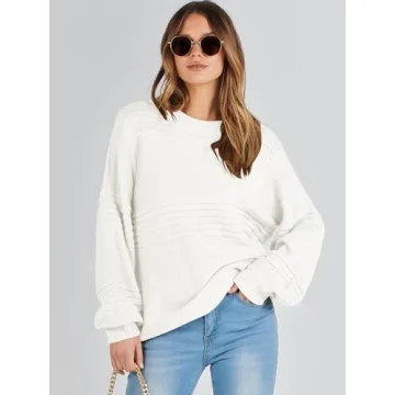 ANRABESS Women's Crew Neck Lantern Sleeve Sweater