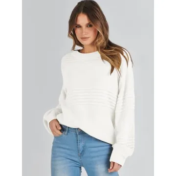 ANRABESS Women's Crew Neck Lantern Sleeve Sweater