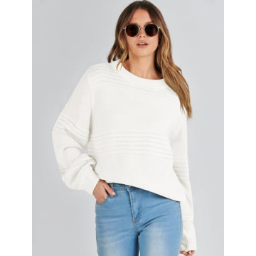 ANRABESS Women's Crew Neck Lantern Sleeve Sweater