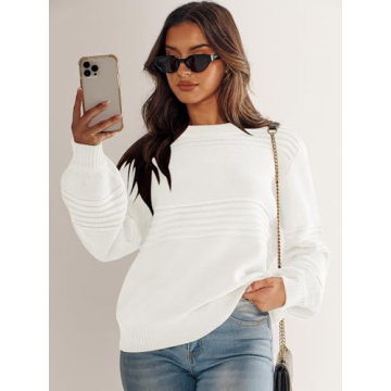 ANRABESS Women's Crew Neck Lantern Sleeve Sweater