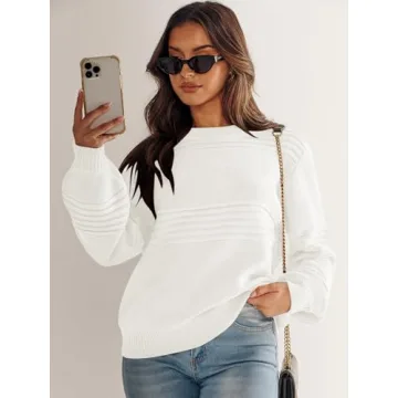 ANRABESS Women's Crew Neck Lantern Sleeve Sweater