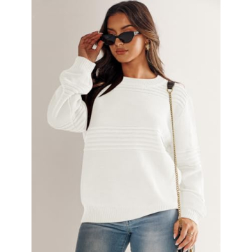 ANRABESS Women's Crew Neck Lantern Sleeve Sweater