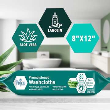 MED PRIDE Disposable XL Premoistened Washcloths 8” x 12” for Sensitive Skin - Pack of 80