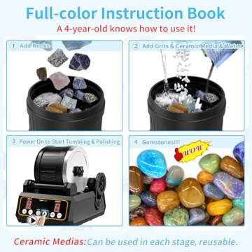 Rock Tumbler Kit, K1 Professional Large 2.5LB Capacity Edition - Memory Function, Digital Timer & Variable Speeds: Create Stunning Gems Full Accessories Included
