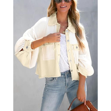 Chouyatou Women's Cropped Waffle Knit Jacket for Fall Style