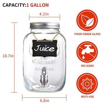 Eleganttime 1 Gallon Glass Drink Dispensers for Parties,2 Pack Beverage Dispenser with Fruit Infuser...