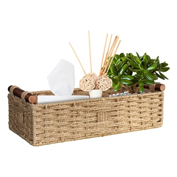 Handmade Paper Rope Storage Basket with Handle - Beige 14.5in