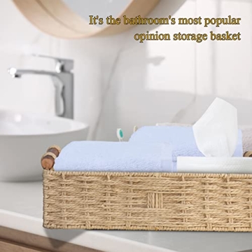 Handmade Paper Rope Storage Basket with Handle - Beige 14.5in