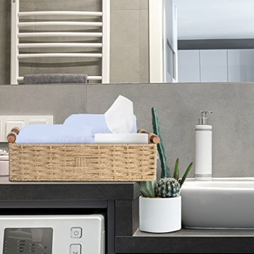 Handmade Paper Rope Storage Basket with Handle - Beige 14.5in