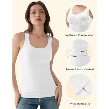 EUYZOU Women's Tummy Control Shapewear Tank Tops - Seamless Compression Top, 3-Pack (Black/White/Grey, Large)