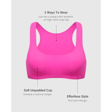 INLYRIC Women's Inbarely Soft Racerback Bralettes - 2 Ways to Wear Unlined Comfortable Smooth High Neck Scoop Neck Bra Glitter Rose Large