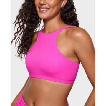 INLYRIC Women's Inbarely Soft Racerback Bralettes - 2 Ways to Wear Unlined Comfortable Smooth High Neck Scoop Neck Bra Glitter Rose Large