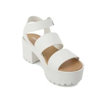Soda ACCOUNT Stylish Open Toe Lug Sole Block Heel Sandals