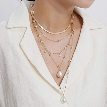 fxmimior Boho Gold Layered Necklace with Pearls