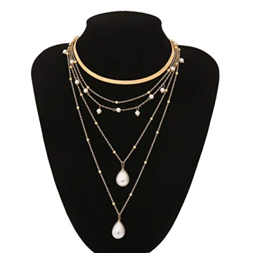 fxmimior Boho Gold Layered Necklace with Pearls