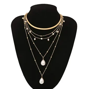 fxmimior Boho Gold Layered Necklace with Pearls