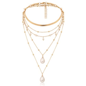 fxmimior Boho Gold Layered Necklace with Pearls