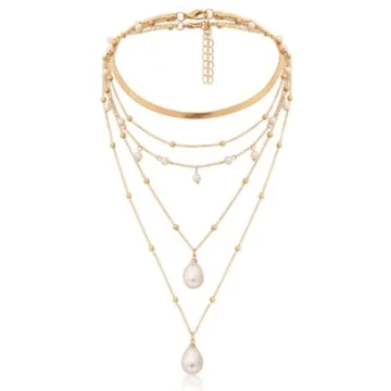 fxmimior Boho Gold Layered Necklace with Pearls