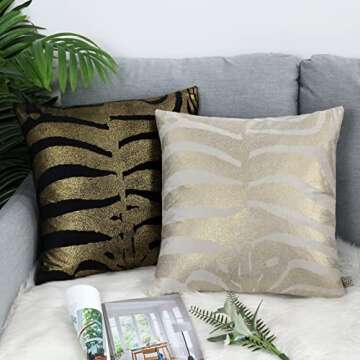 INSPI DECOR Cream White and Gold Pillow Covers Super Soft Velvet Tiger Pattern Throw Pillow Covers 18x18 Inch – Set of 2